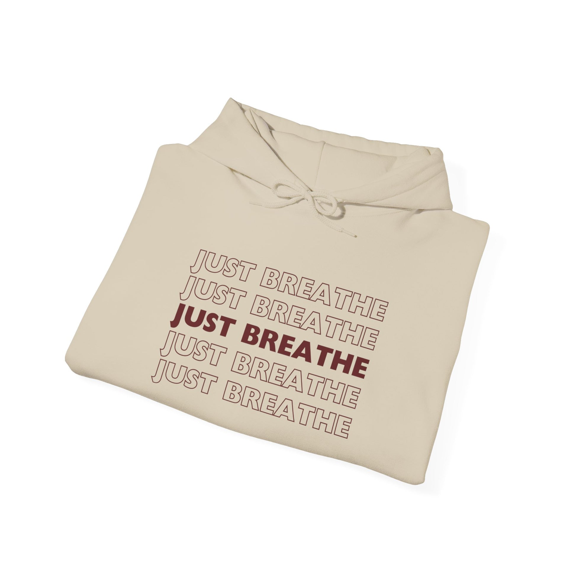 Just Breathe Hoodie – Minimal Motivational Pullover with ‘Just Breathe’ Text & Script Back Logo - Fortunate Lemon Shop