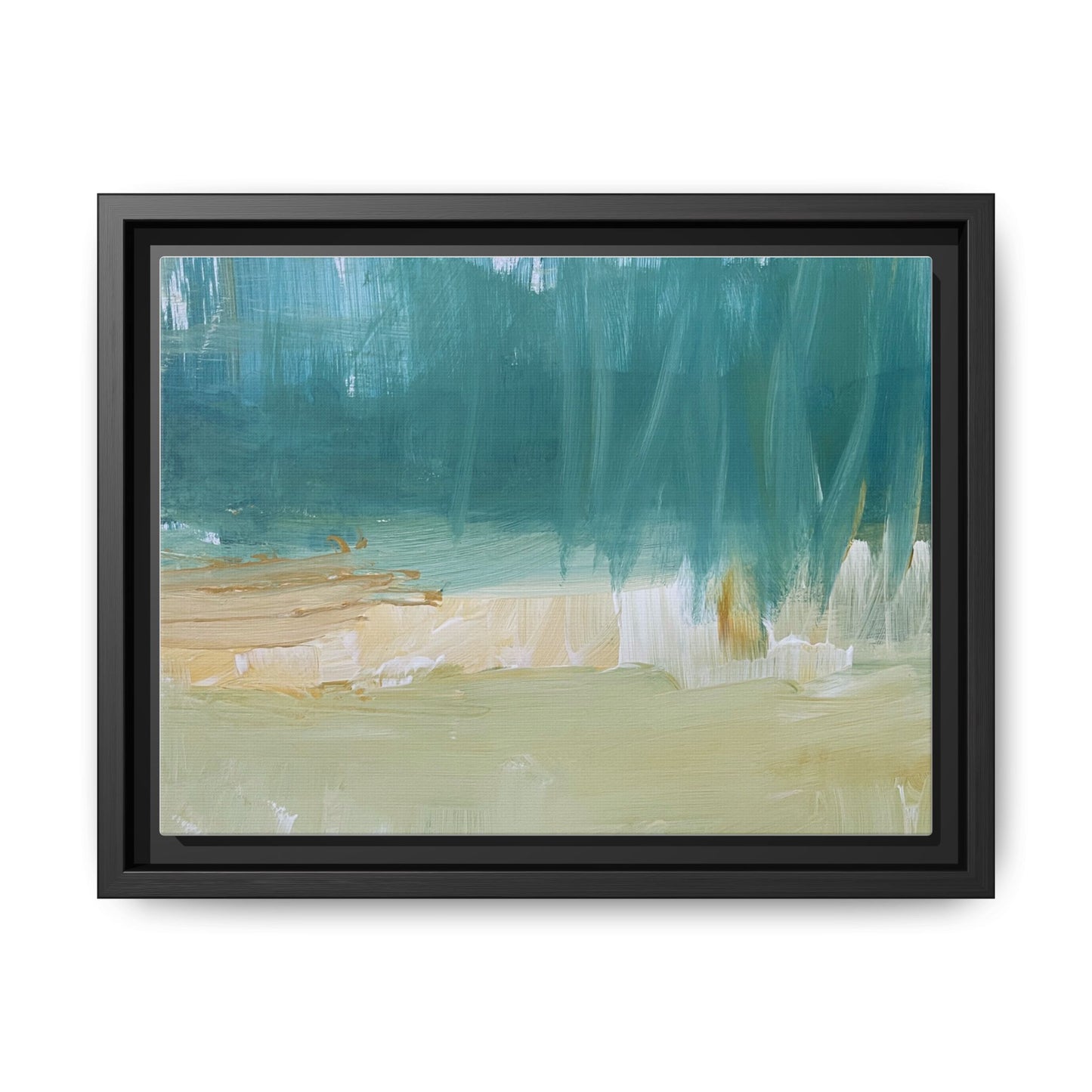 Teal Coastal Abstract Matte Canvas Framed Wall Art