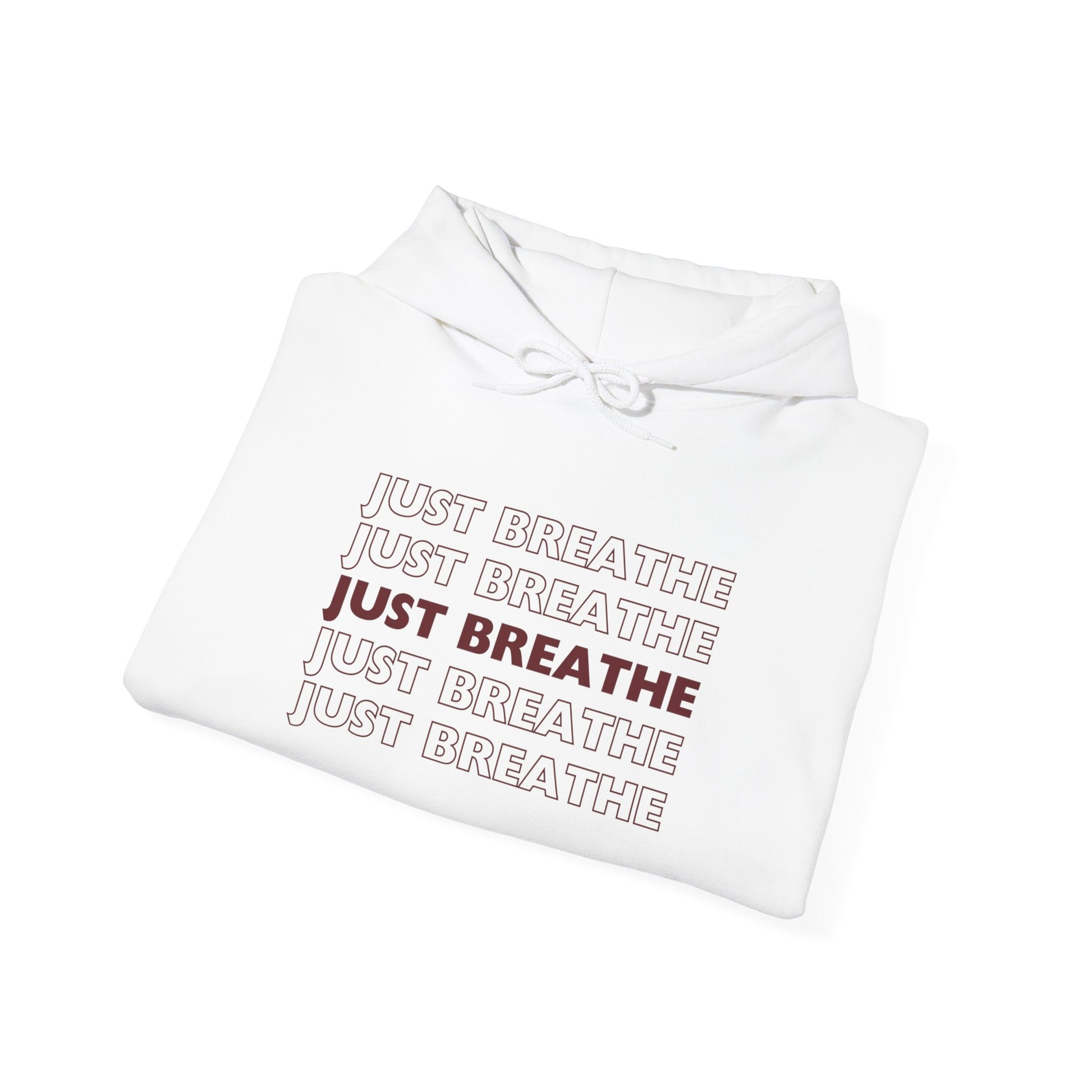 Just Breathe Hoodie – Minimal Motivational Pullover with ‘Just Breathe’ Text & Script Back Logo - Fortunate Lemon Shop