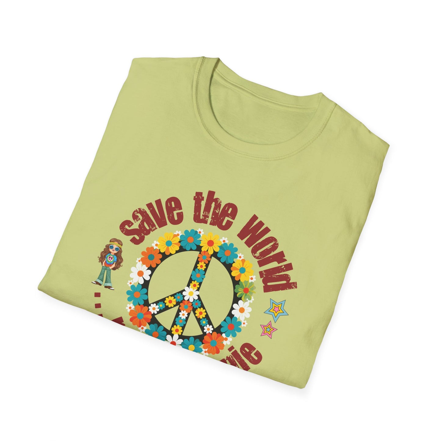 Vintage T-Shirt – "Save the World, Raise a Hippie" Peace Sign Floral Design - Fortunate Lemon Shop