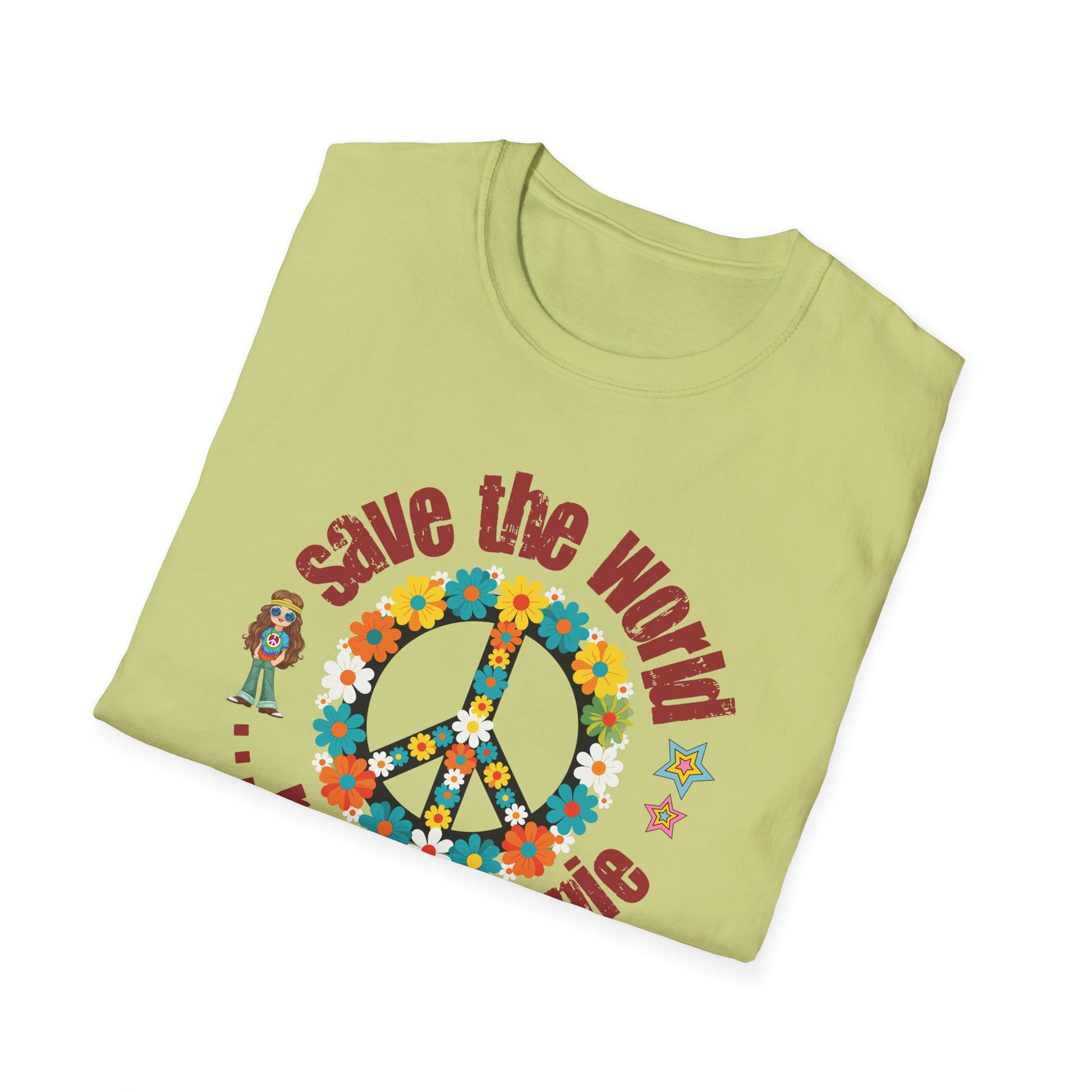 Vintage T-Shirt – "Save the World, Raise a Hippie" Peace Sign Floral Design - Fortunate Lemon Shop