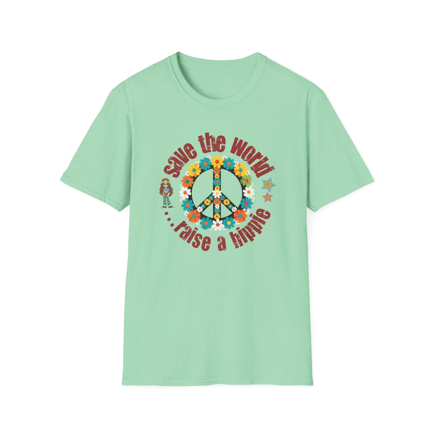 Vintage T-Shirt – "Save the World, Raise a Hippie" Peace Sign Floral Design - Fortunate Lemon Shop