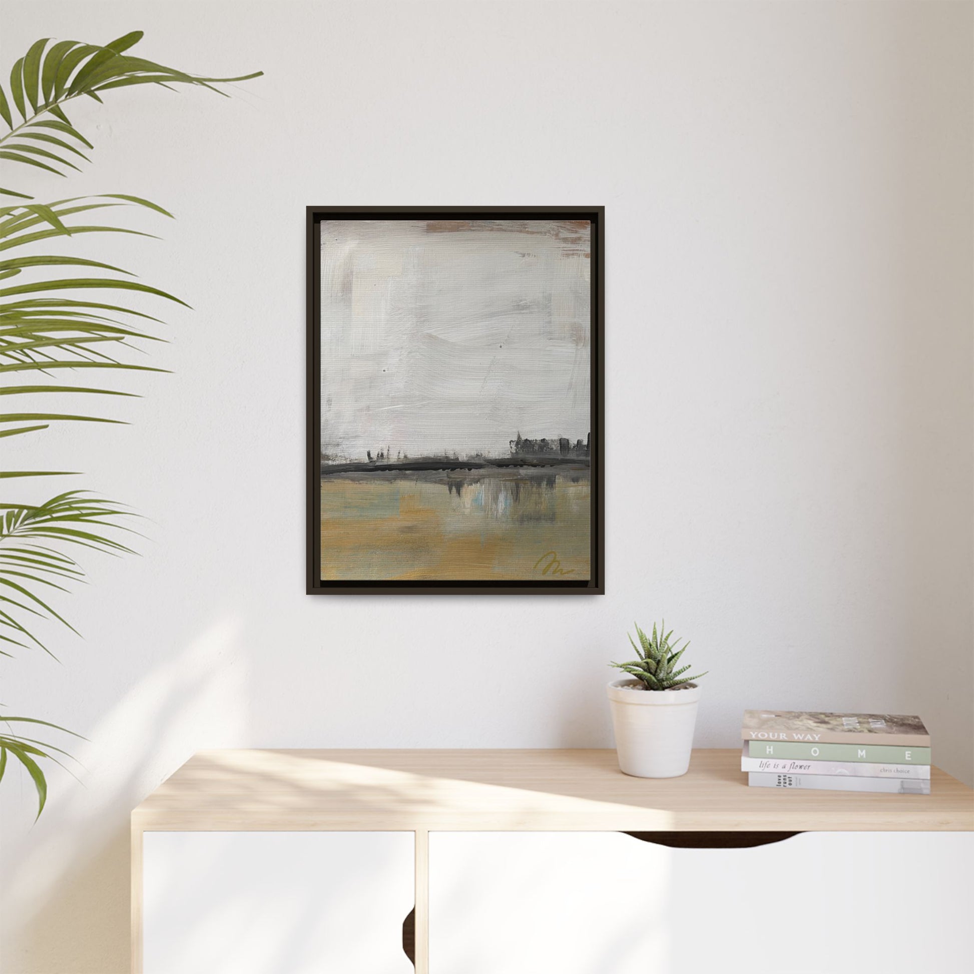 Urban Reflection Landscape Canvas Art – Neutral Coastal Horizon - Fortunate Lemon Shop