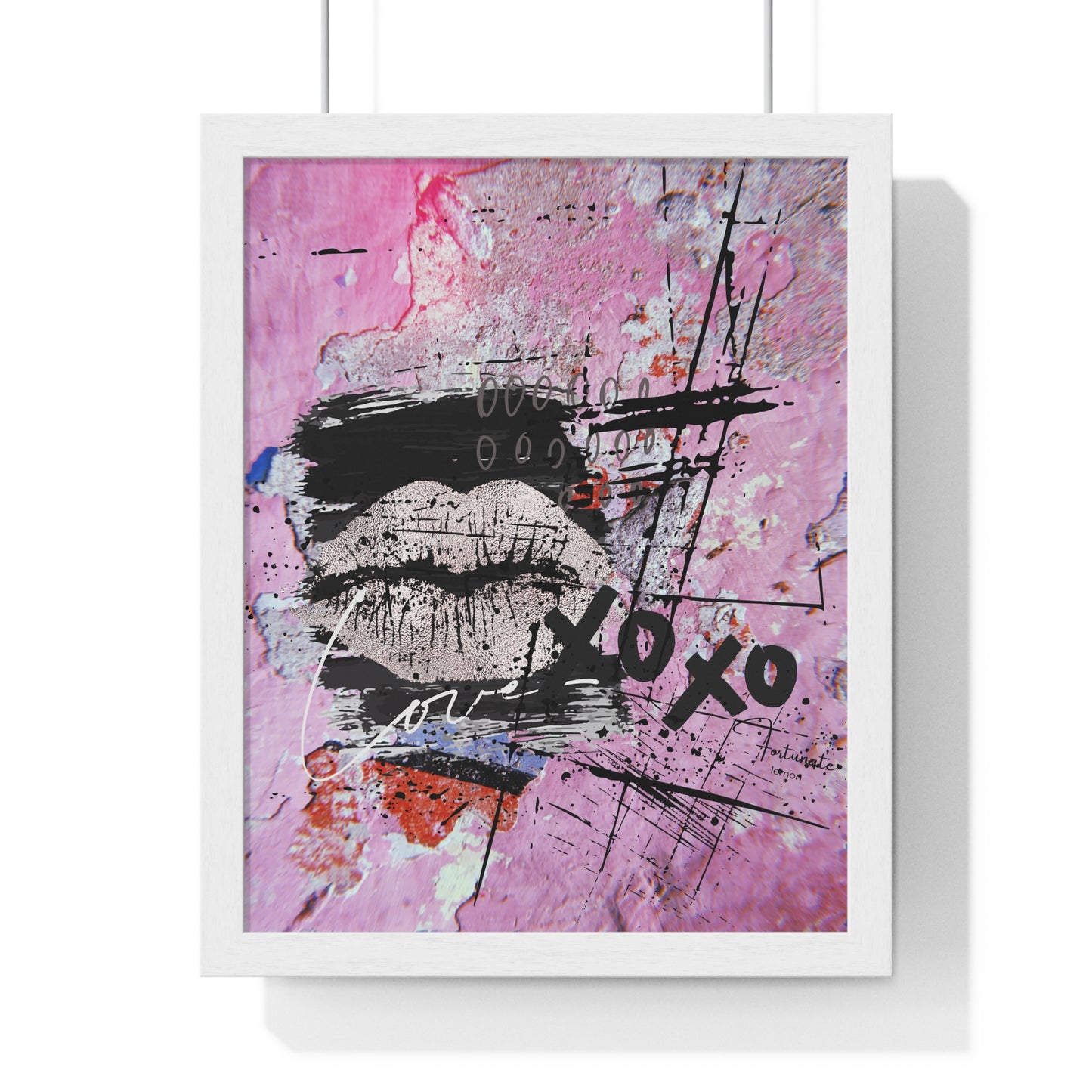 XOXO Lip Print Framed Poster — Pink Abstract Pop Art Wall Decor - Fortunate Lemon Shop