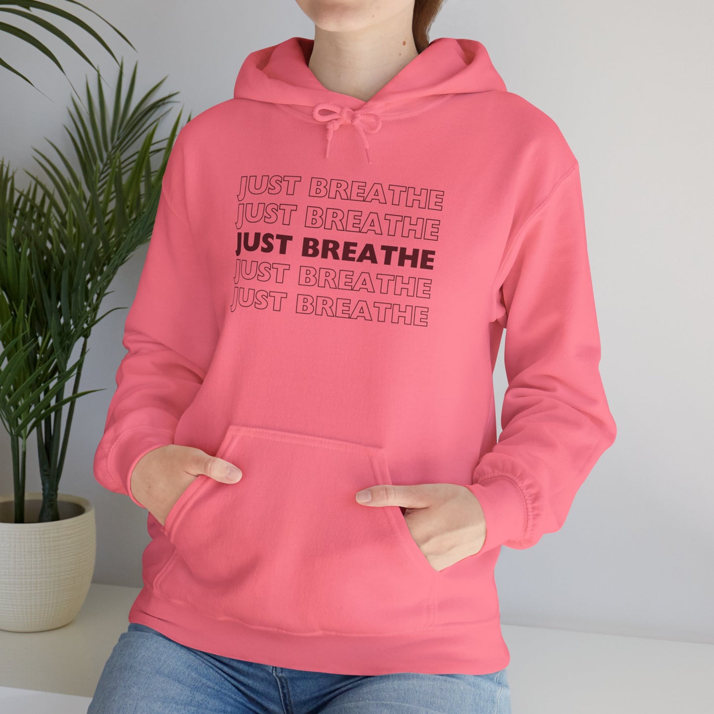 Just Breathe Hoodie – Minimal Motivational Pullover with ‘Just Breathe’ Text & Script Back Logo - Fortunate Lemon Shop