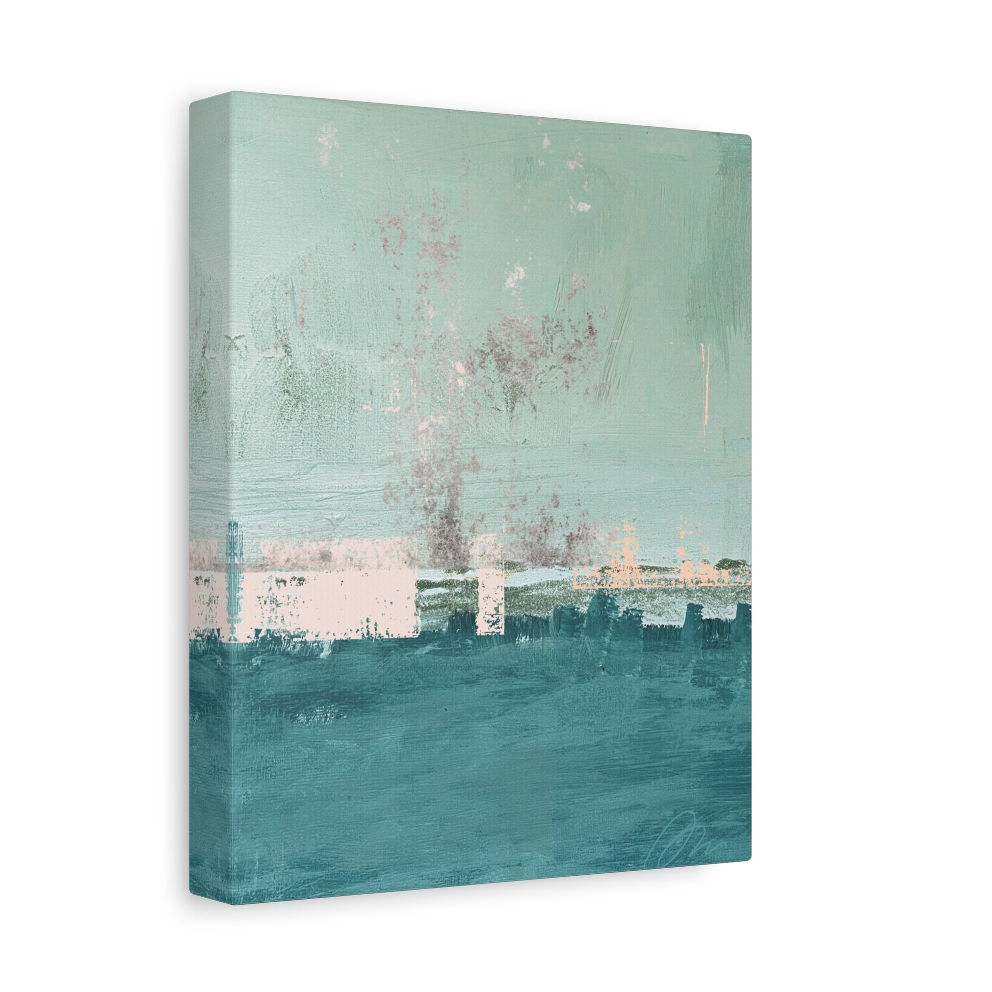 Abstract Coastal Canvas Art – Teal & Mint Stretched Matte Print - Fortunate Lemon Shop