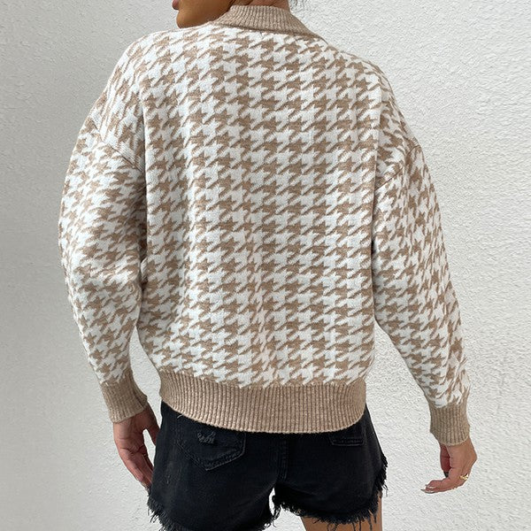 Khaki Houndstooth Sweater - Fortunate Lemon Shop