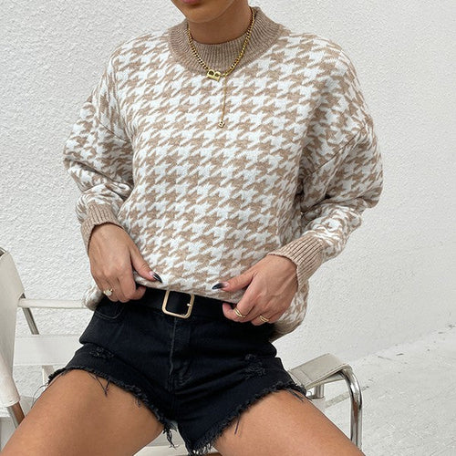 Khaki Houndstooth Sweater - Fortunate Lemon Shop