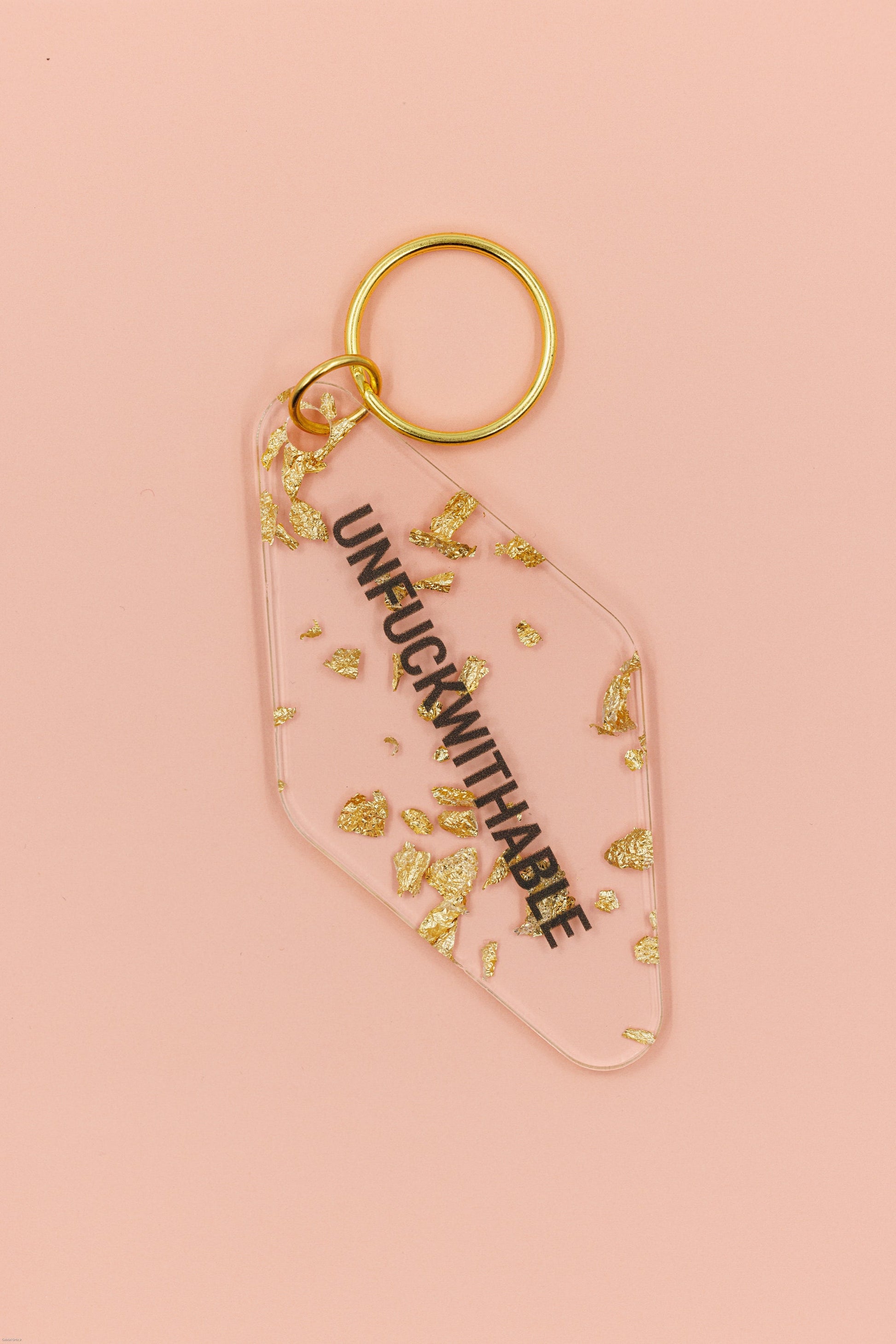 UNFUCKWITHABLE Motel Style Key Tag Keychain in Clear with Gold Leaf - Fortunate Lemon Shop