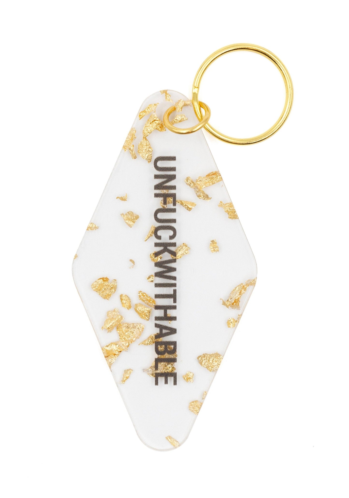 UNFUCKWITHABLE Motel Style Key Tag Keychain in Clear with Gold Leaf - Fortunate Lemon Shop