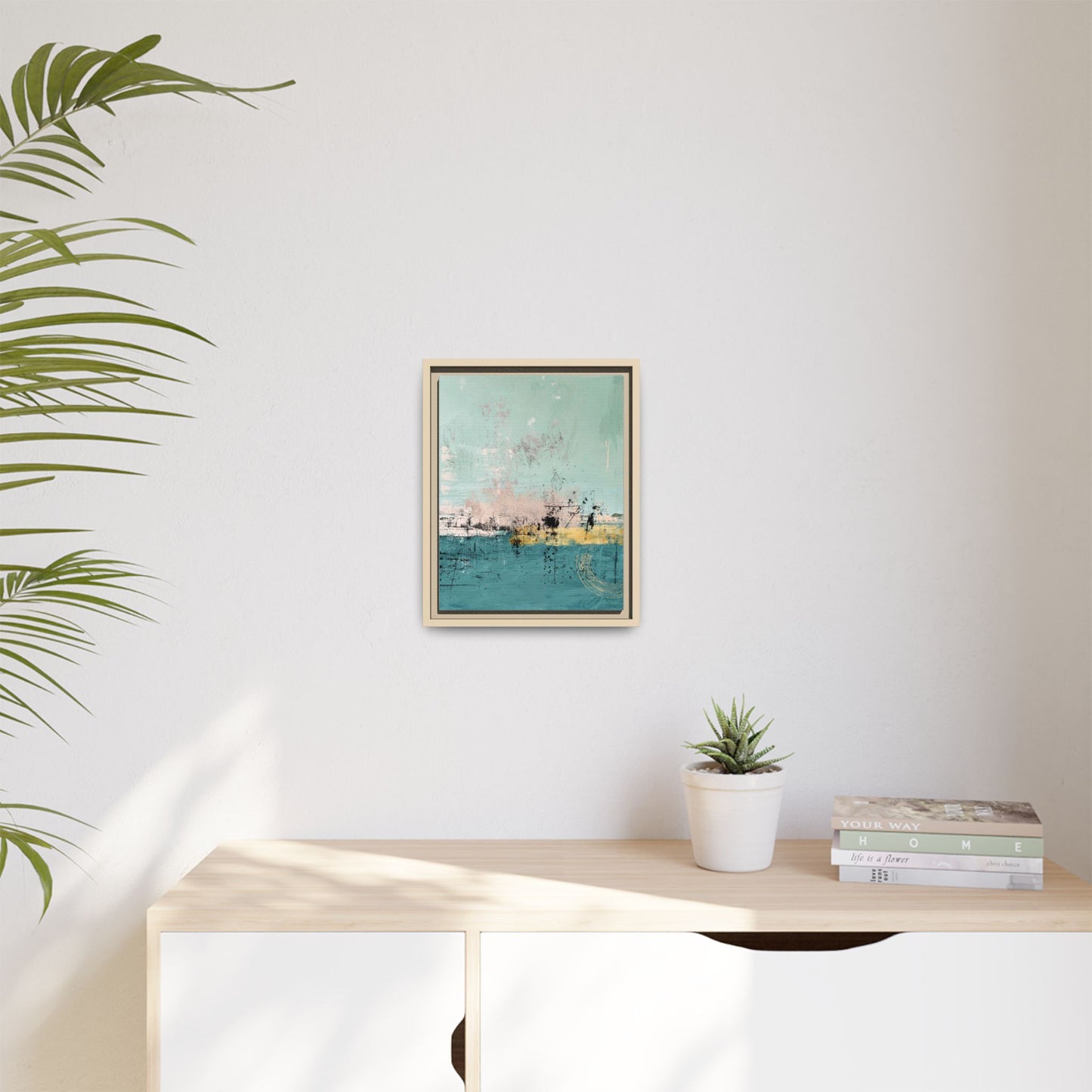 Abstract Coastal Matte Canvas Framed Art - Teal, Coral & Gold Modern Wall Decor - Fortunate Lemon Shop