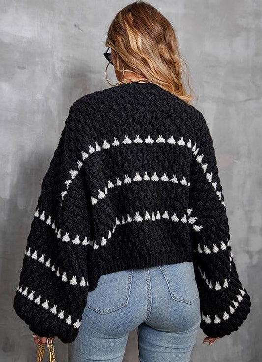 black and white chunky knit sweater