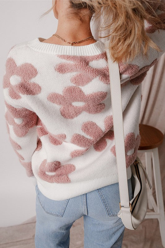 Flower Drop Shoulder Sweater - Fortunate Lemon Shop