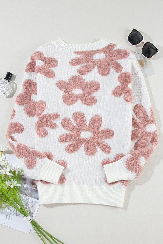 Flower Drop Shoulder Sweater - Fortunate Lemon Shop