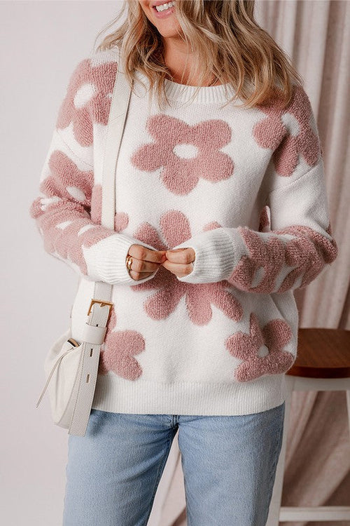 Flower Drop Shoulder Sweater - Fortunate Lemon Shop