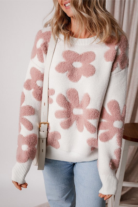 Flower drop shoulder sweater