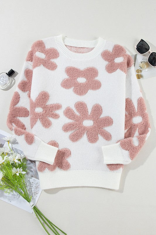 Flower Drop Shoulder Sweater - Fortunate Lemon Shop