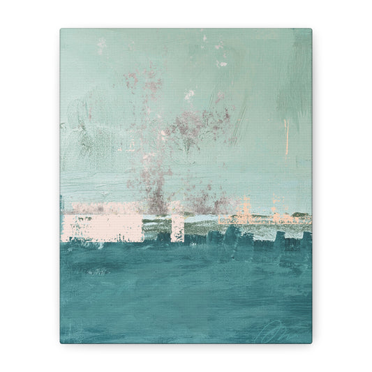 Abstract Coastal Canvas Art – Teal & Mint Stretched Matte Print - Fortunate Lemon Shop