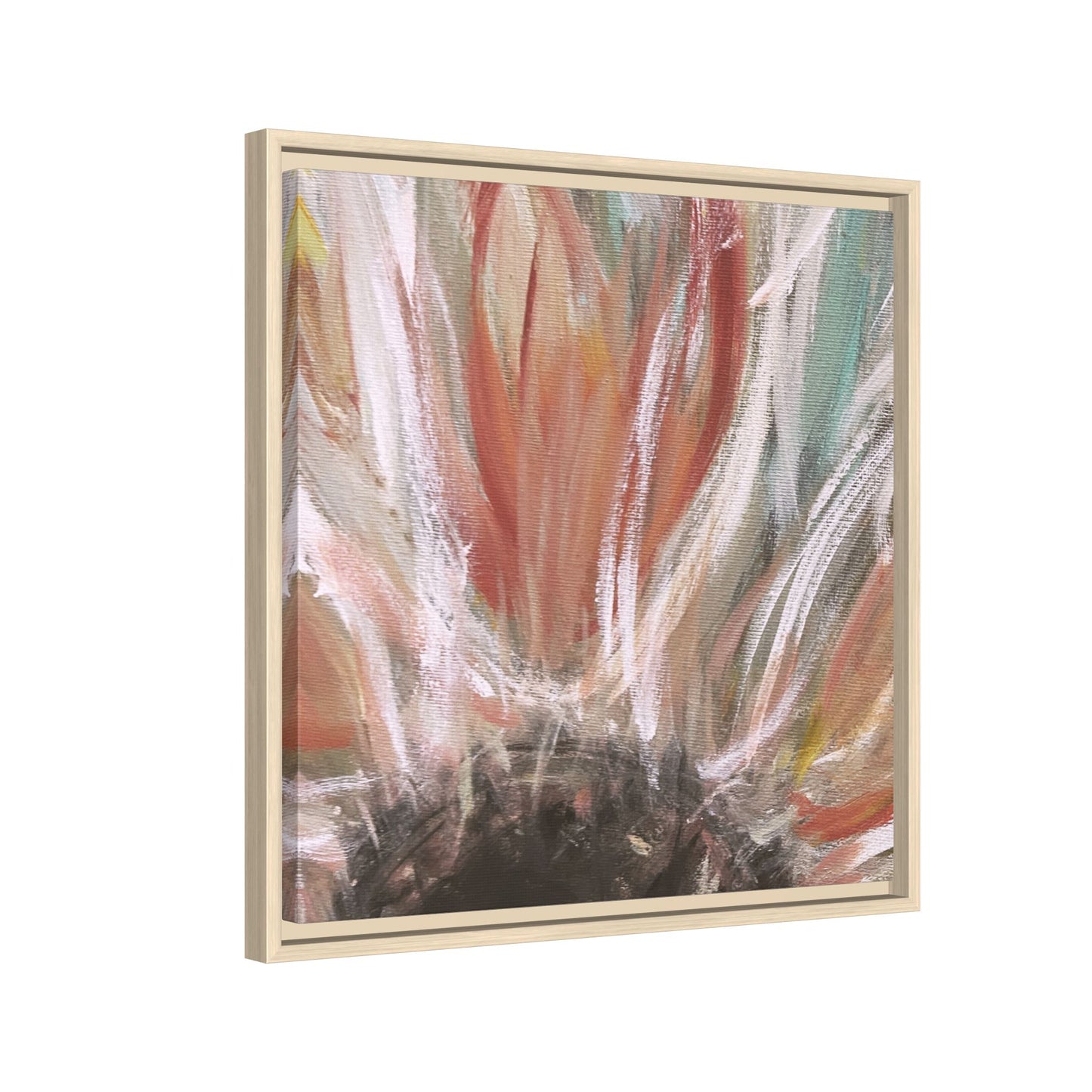 Framed Abstract Flower Canvas Print — Soft Coral & Teal Wall Art - Fortunate Lemon Shop