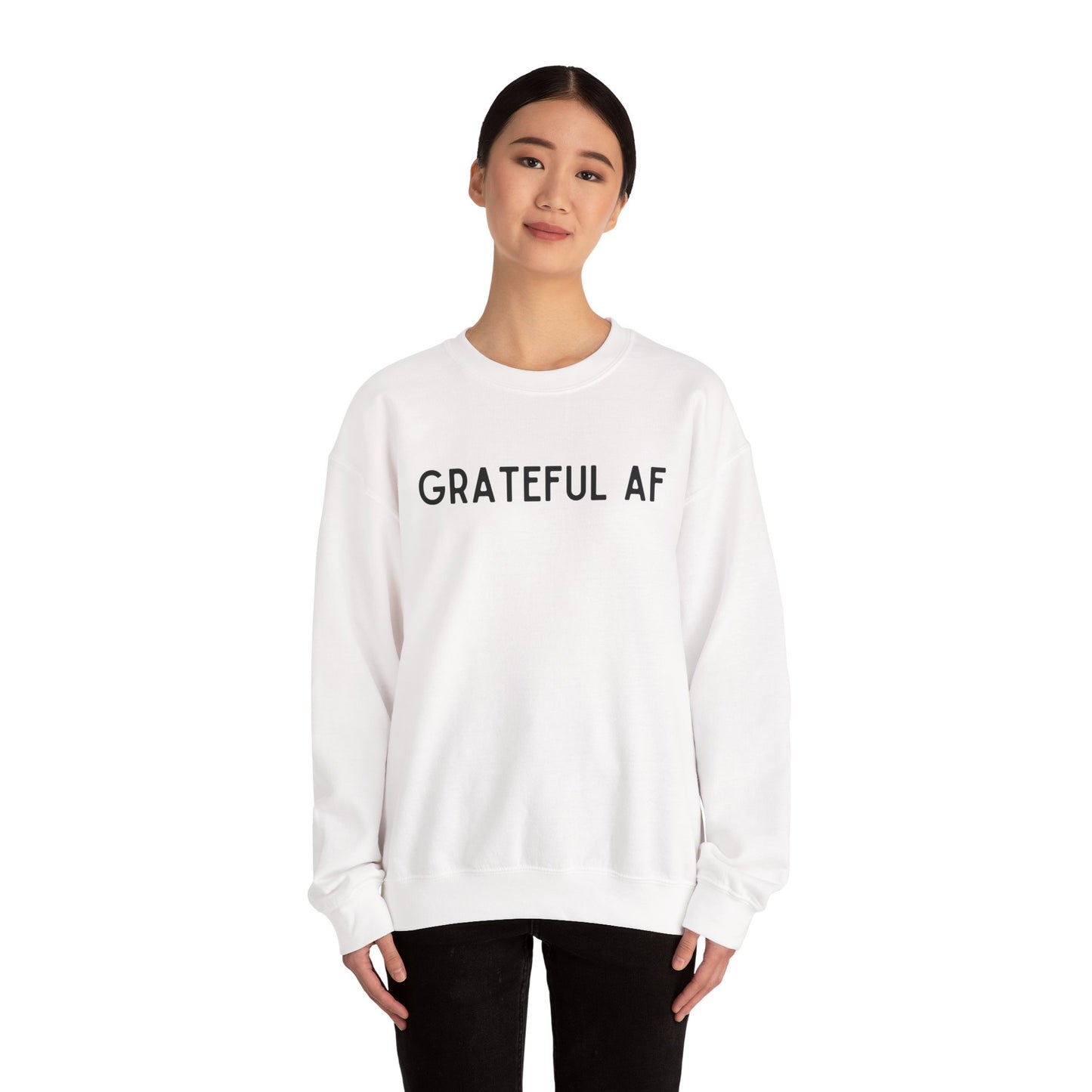 Grateful AF Crewneck Sweatshirt — Minimalist Thankful Graphic Pullover - Fortunate Lemon Shop