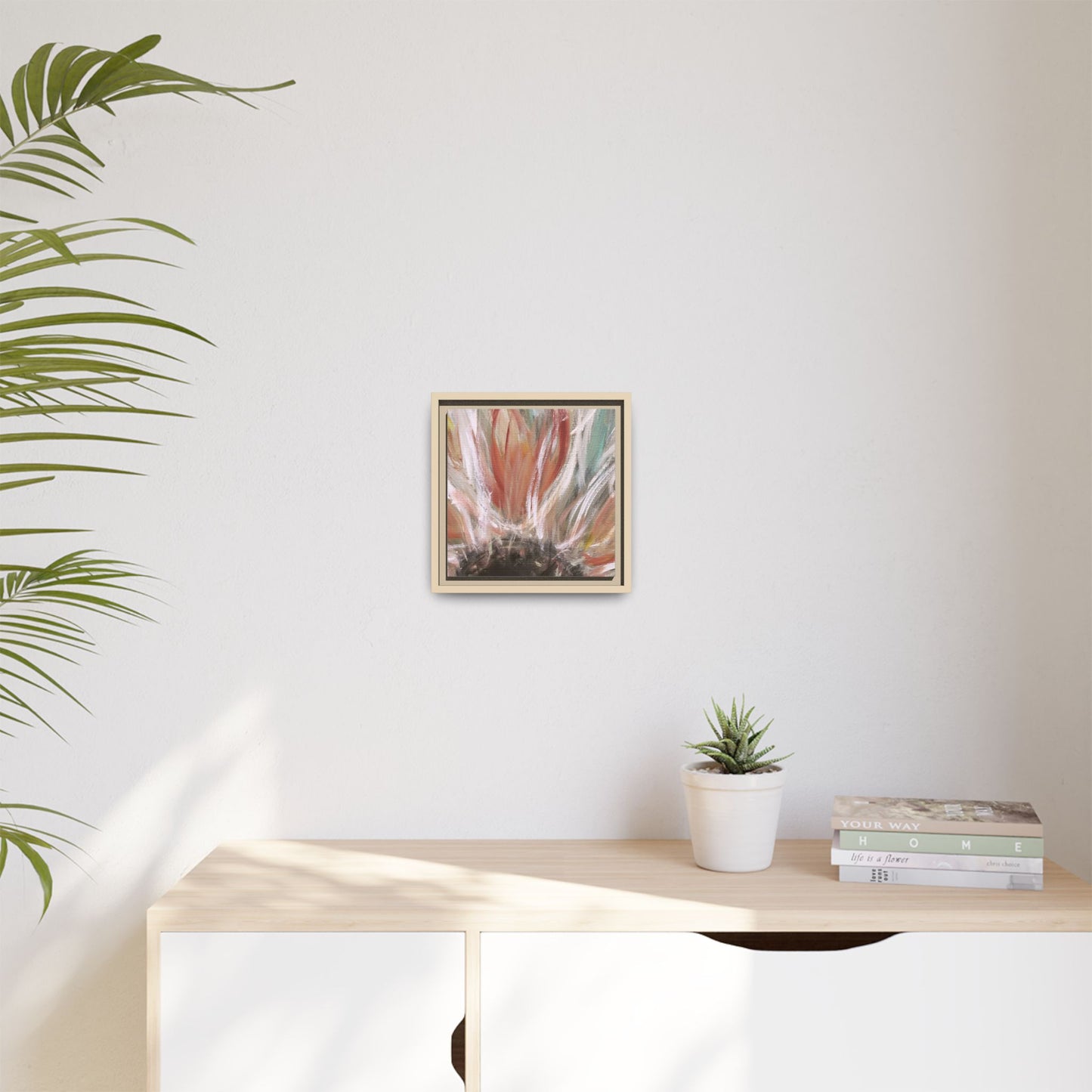 Framed Abstract Flower Canvas Print — Soft Coral & Teal Wall Art - Fortunate Lemon Shop