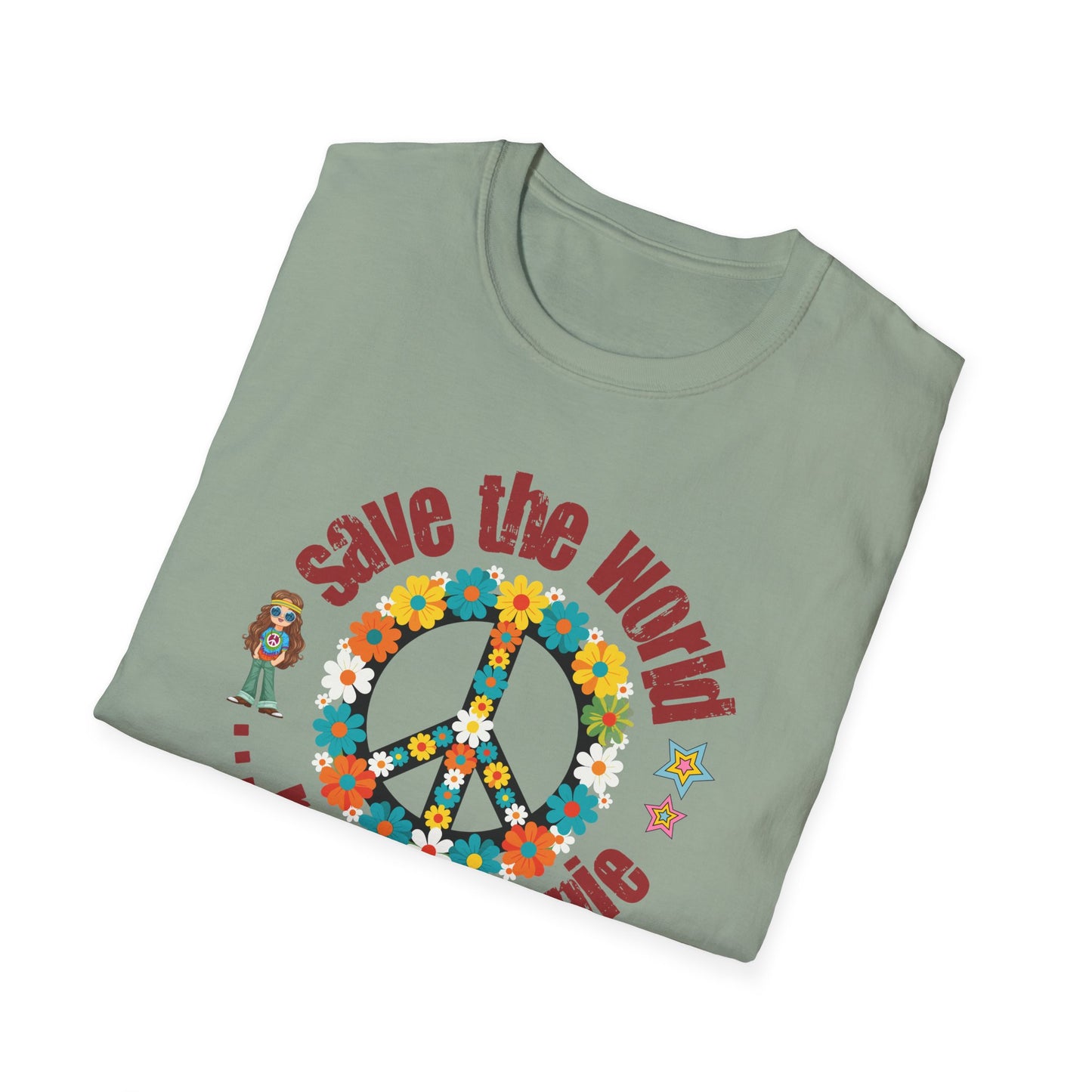 Vintage T-Shirt – "Save the World, Raise a Hippie" Peace Sign Floral Design - Fortunate Lemon Shop