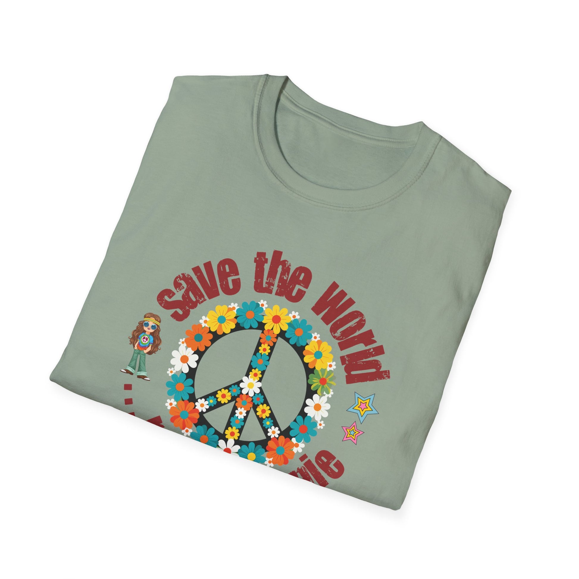Vintage T-Shirt – "Save the World, Raise a Hippie" Peace Sign Floral Design - Fortunate Lemon Shop