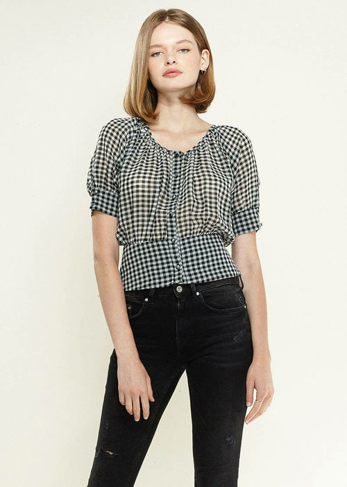 Chic Gingham Peplum Cropped Blouse in Black - Fortunate Lemon Shop