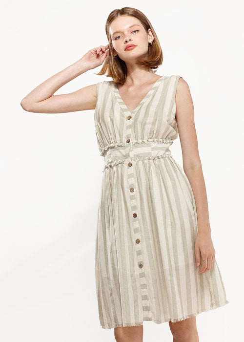 Sleeveless Button-Down Stripe Dress in Sage - Fortunate Lemon Shop