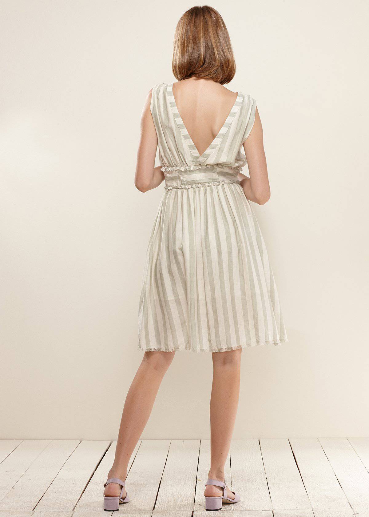 Sleeveless Button-Down Stripe Dress in Sage - Fortunate Lemon Shop
