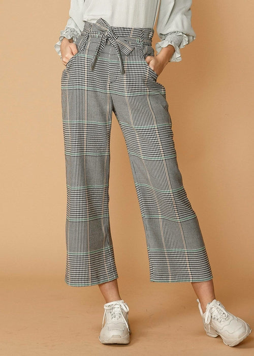 Tailored Plaid Tie‑Waist Cropped Pants - Fortunate Lemon Shop