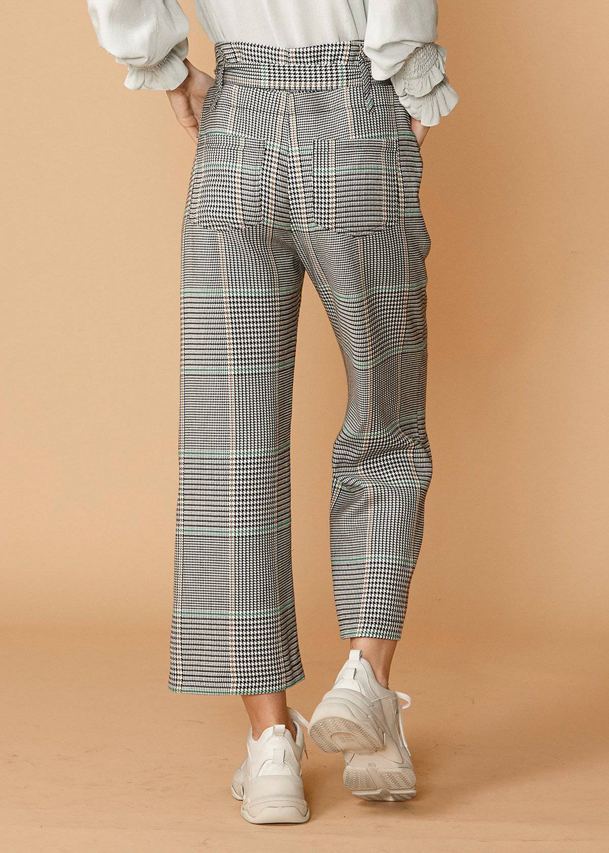 Tailored Plaid Tie‑Waist Cropped Pants - Fortunate Lemon Shop
