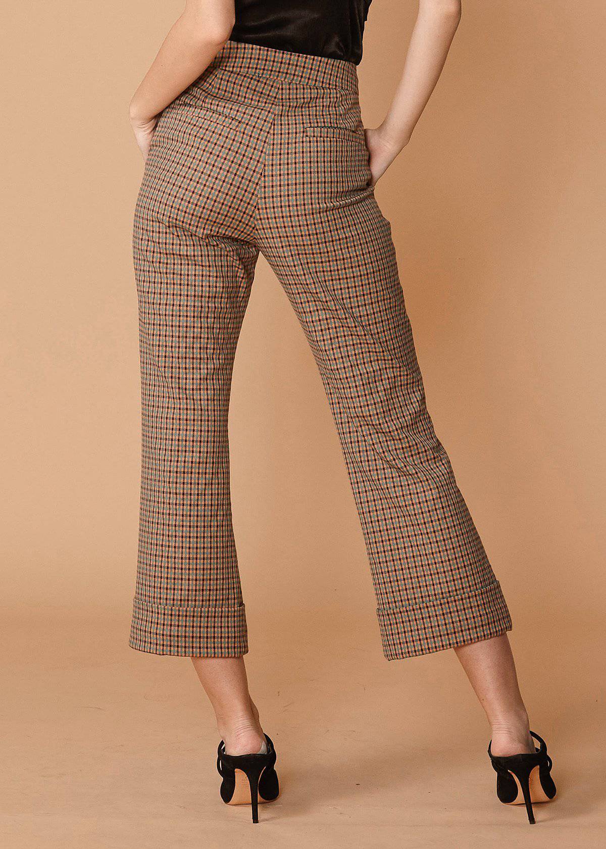 Women's Wide Cuff Trouser in Peach Gingham - Fortunate Lemon Shop