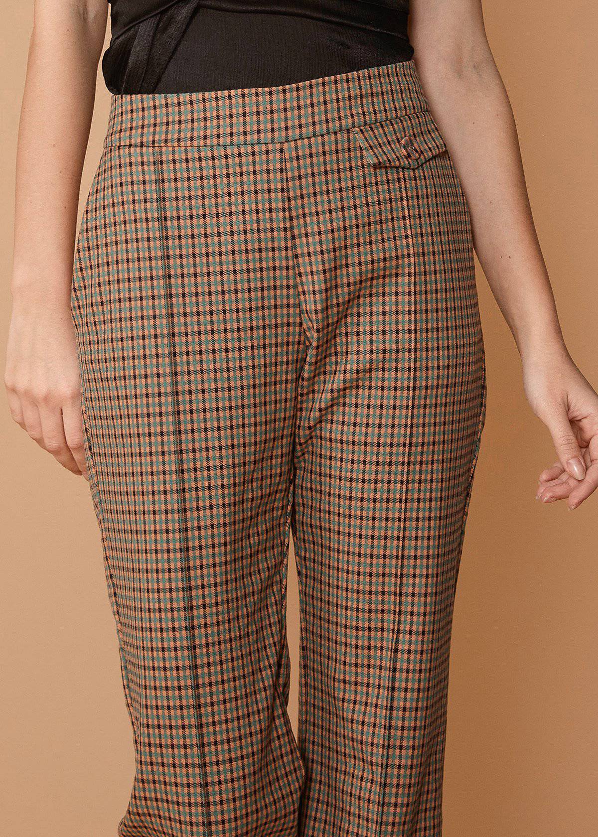Women's Wide Cuff Trouser in Peach Gingham - Fortunate Lemon Shop