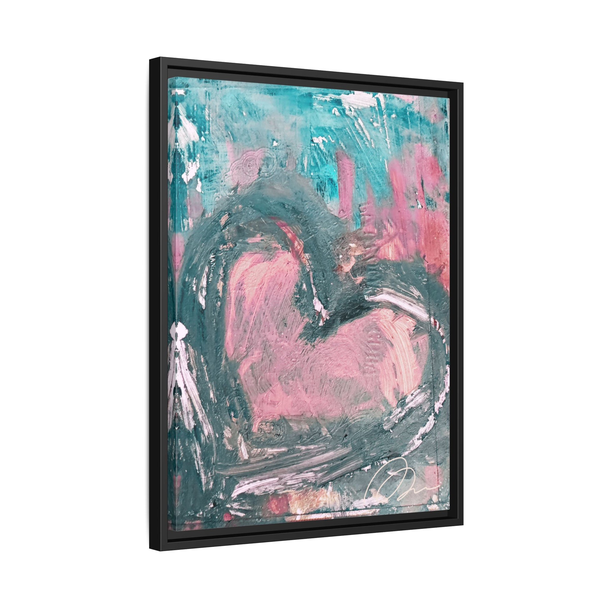 Abstract Pink Heart Framed Canvas Art – Romantic Multi-Color Wall Decor - Fortunate Lemon Shop