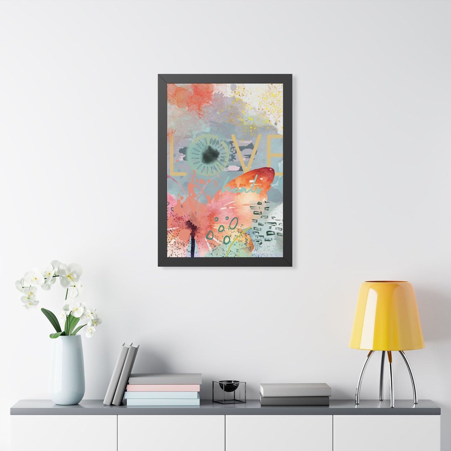 Framed Poster — 'Love Heals' Watercolor Floral Vertical Art Print - Fortunate Lemon Shop