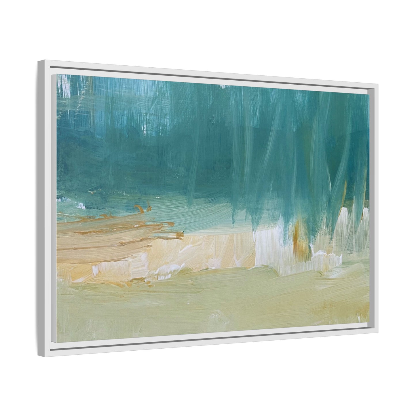 Teal Coastal Abstract Matte Canvas Framed Wall Art