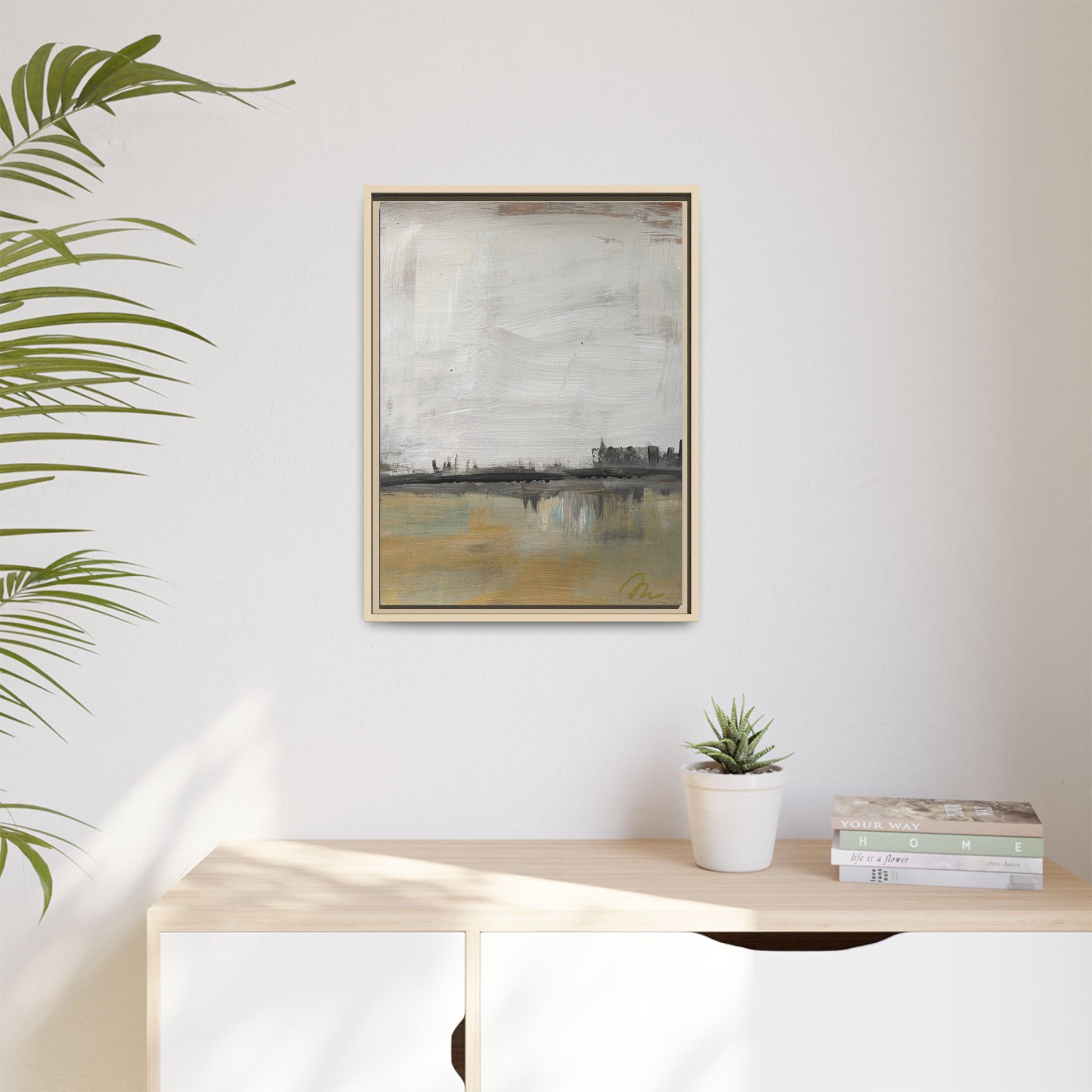 Urban Reflection Landscape Canvas Art – Neutral Coastal Horizon - Fortunate Lemon Shop