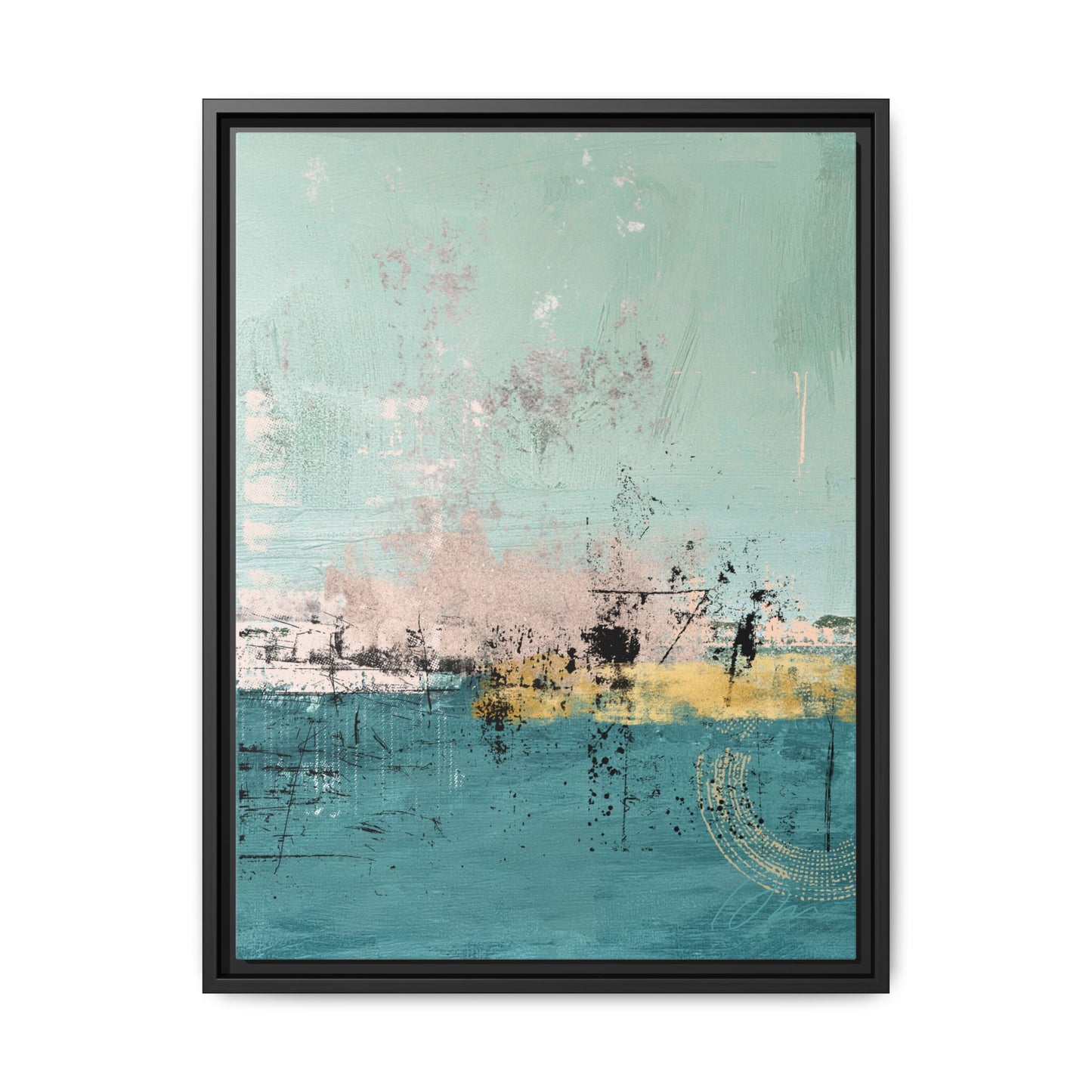 Abstract Coastal Matte Canvas Framed Art - Teal, Coral & Gold Modern Wall Decor - Fortunate Lemon Shop