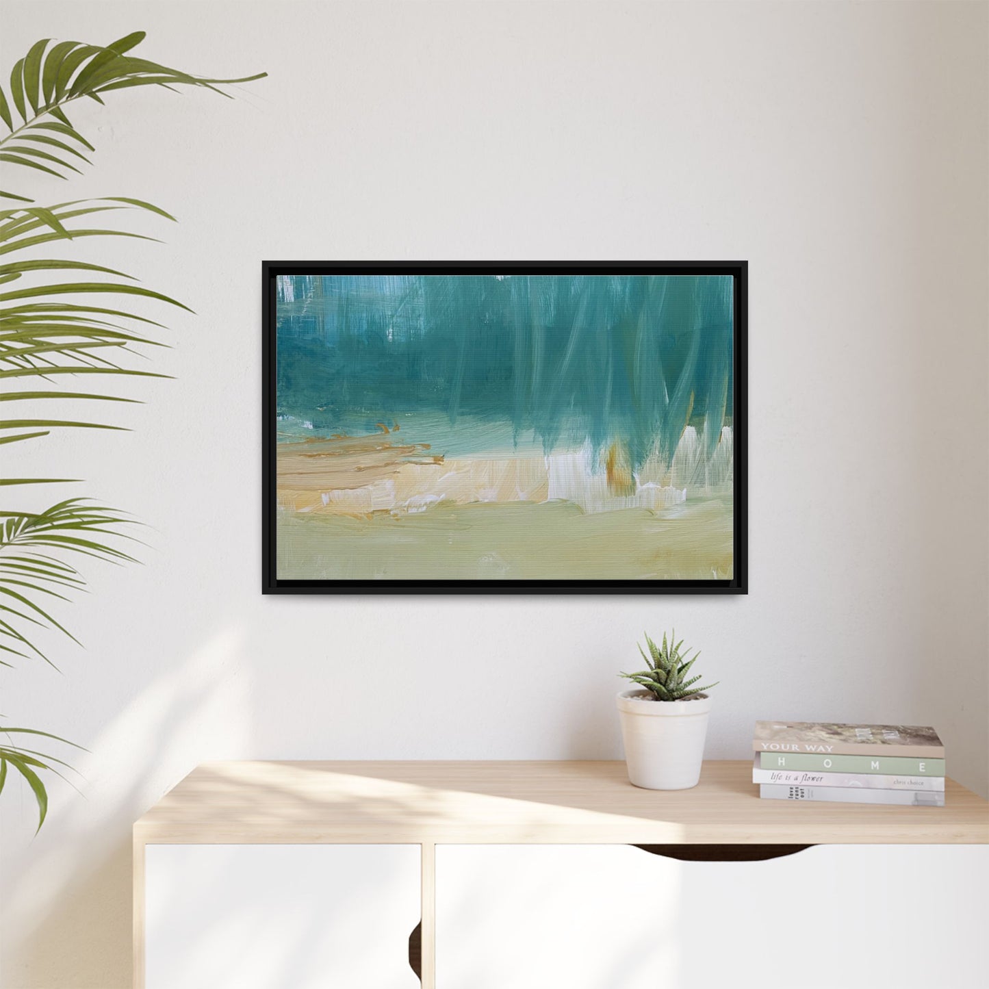 Teal Coastal Abstract Matte Canvas Framed Wall Art