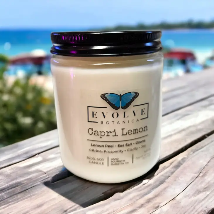 Wood Wick Gemstone Soy Candle - Capri Lemon (Citrine) - Fortunate Lemon Shop