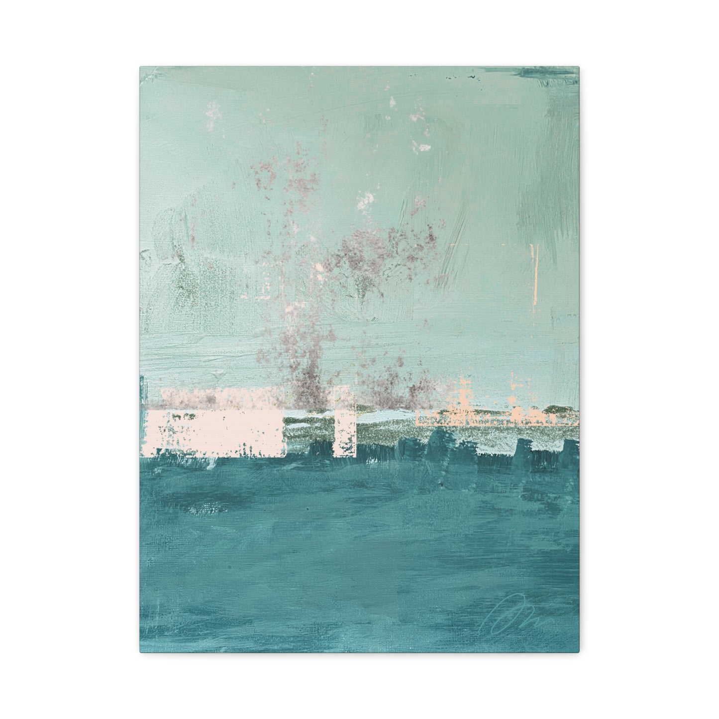 Abstract Coastal Canvas Art – Teal & Mint Stretched Matte Print - Fortunate Lemon Shop