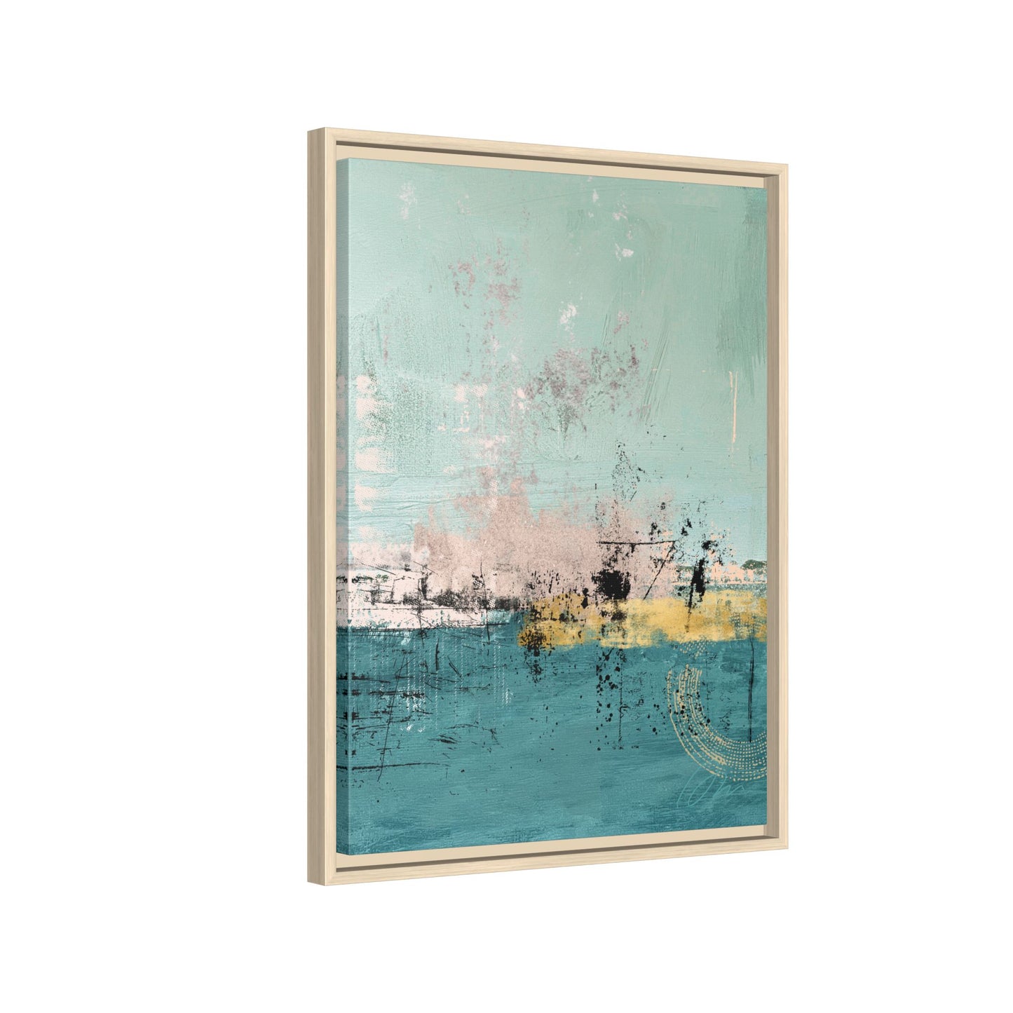 Abstract Coastal Matte Canvas Framed Art - Teal, Coral & Gold Modern Wall Decor - Fortunate Lemon Shop