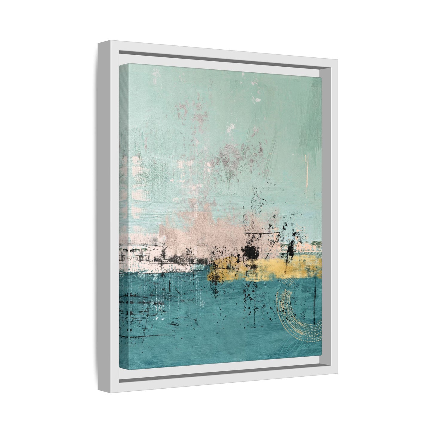 Abstract Coastal Matte Canvas Framed Art - Teal, Coral & Gold Modern Wall Decor - Fortunate Lemon Shop