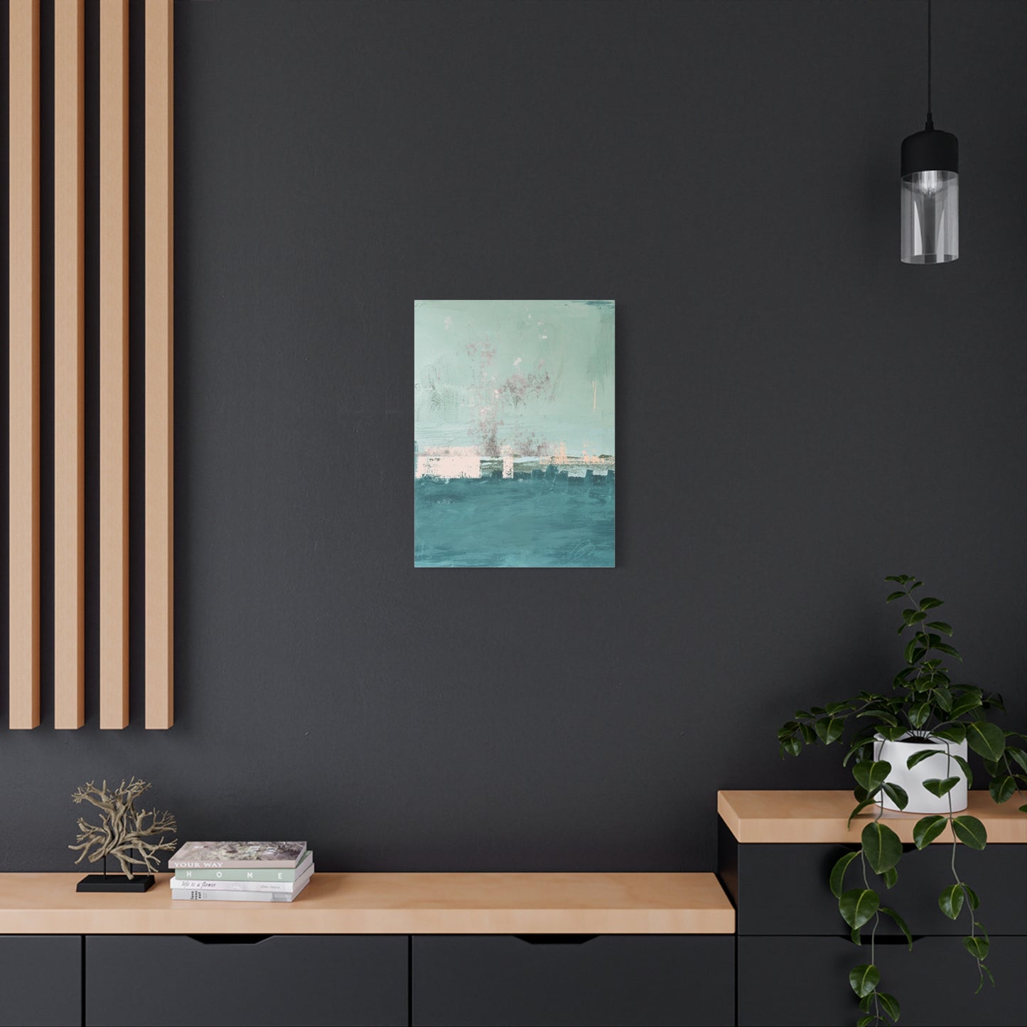 Abstract Coastal Canvas Art – Teal & Mint Stretched Matte Print - Fortunate Lemon Shop
