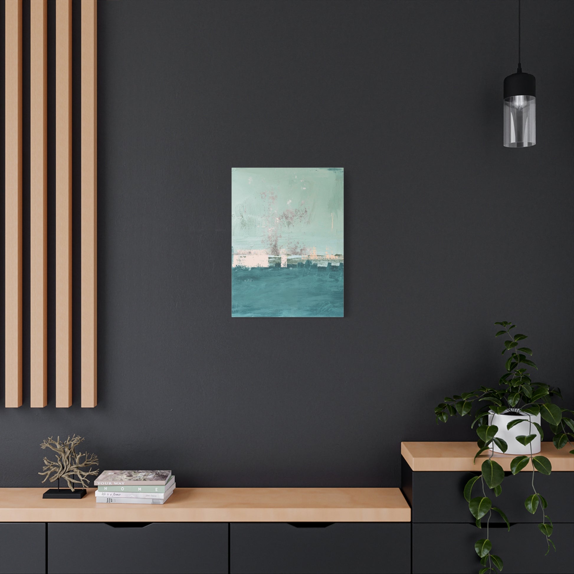 Abstract Coastal Canvas Art – Teal & Mint Stretched Matte Print - Fortunate Lemon Shop