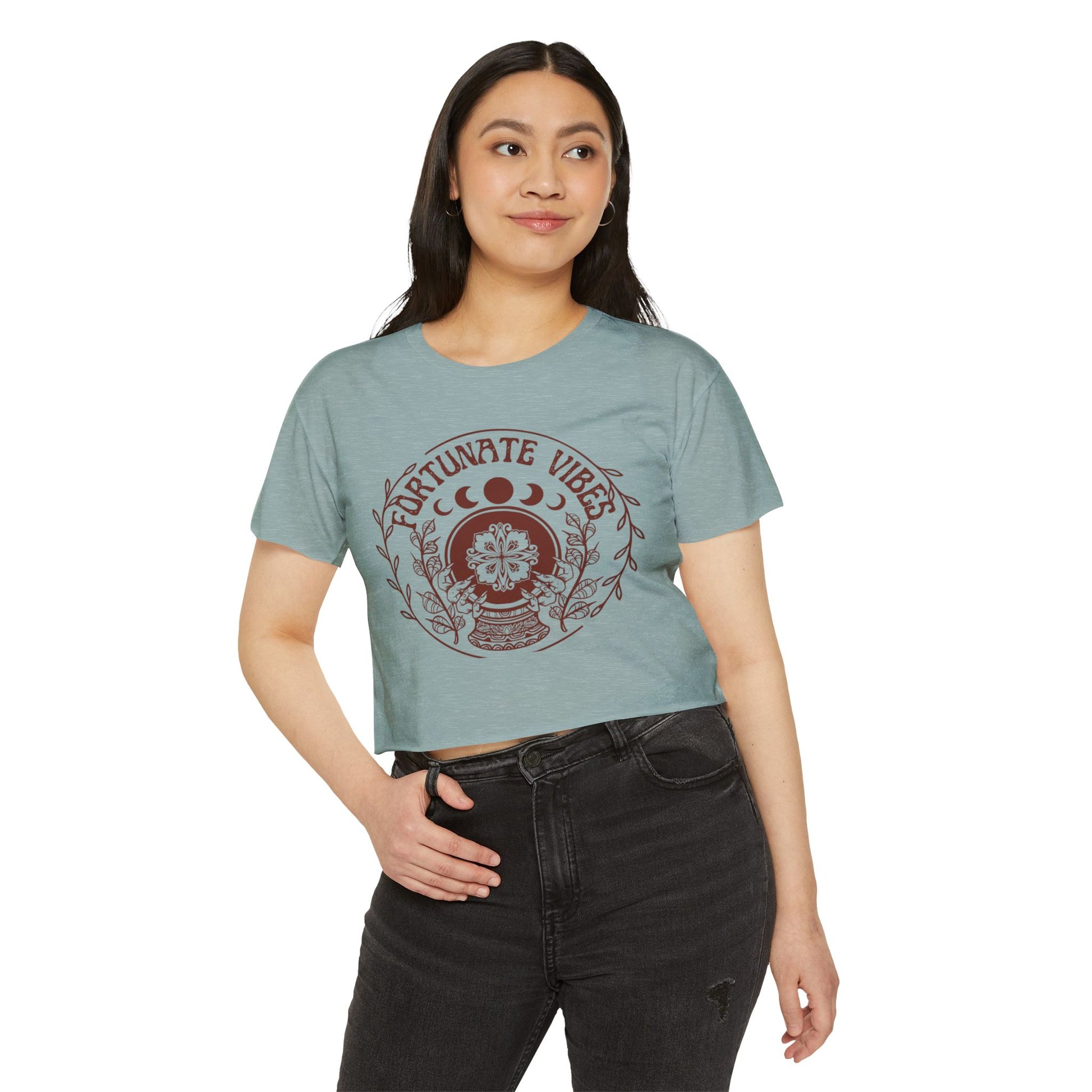 Fortunate Vibes Crop Top — Women's Festival Boho Graphic Tee - Fortunate Lemon Shop