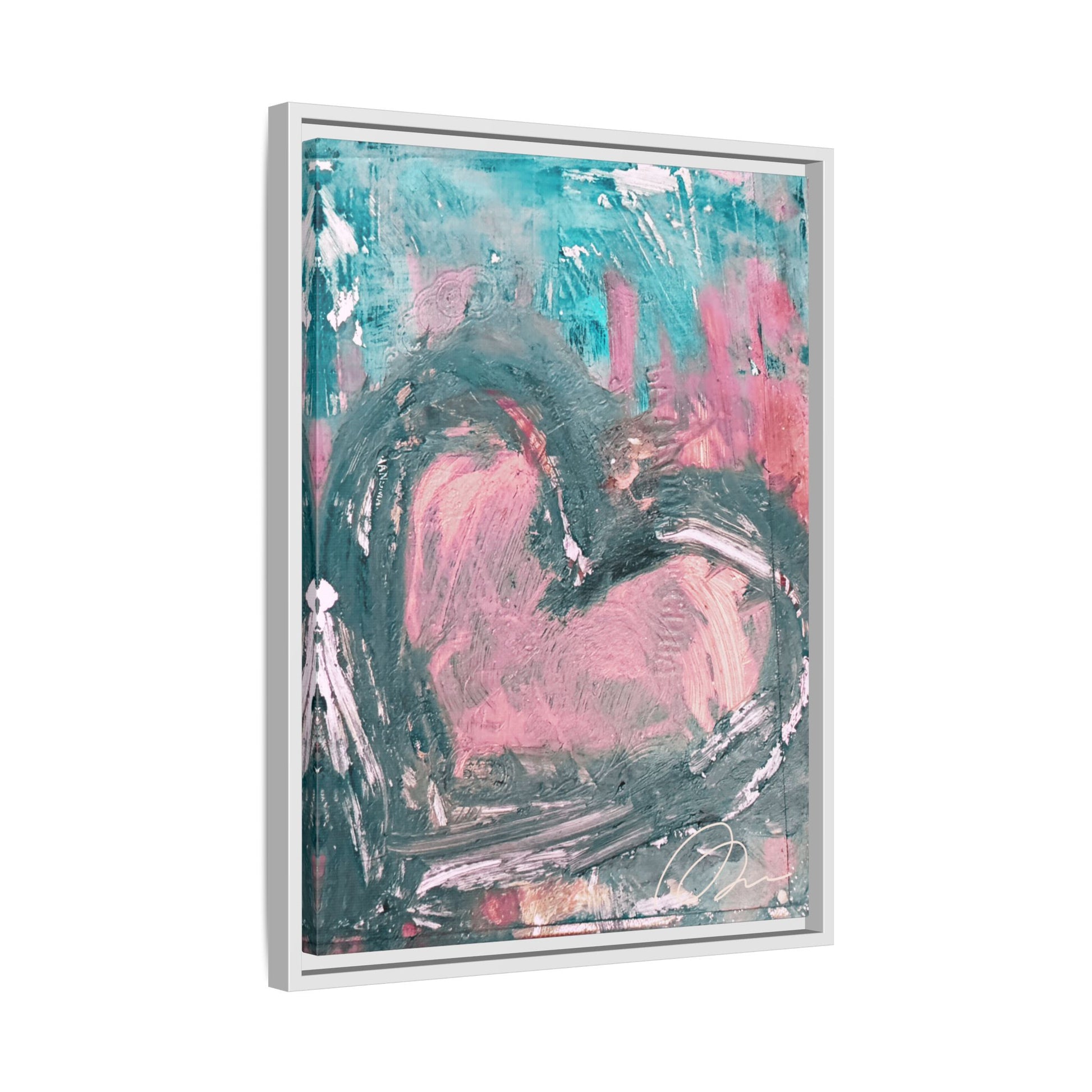 Abstract Pink Heart Framed Canvas Art – Romantic Multi-Color Wall Decor - Fortunate Lemon Shop