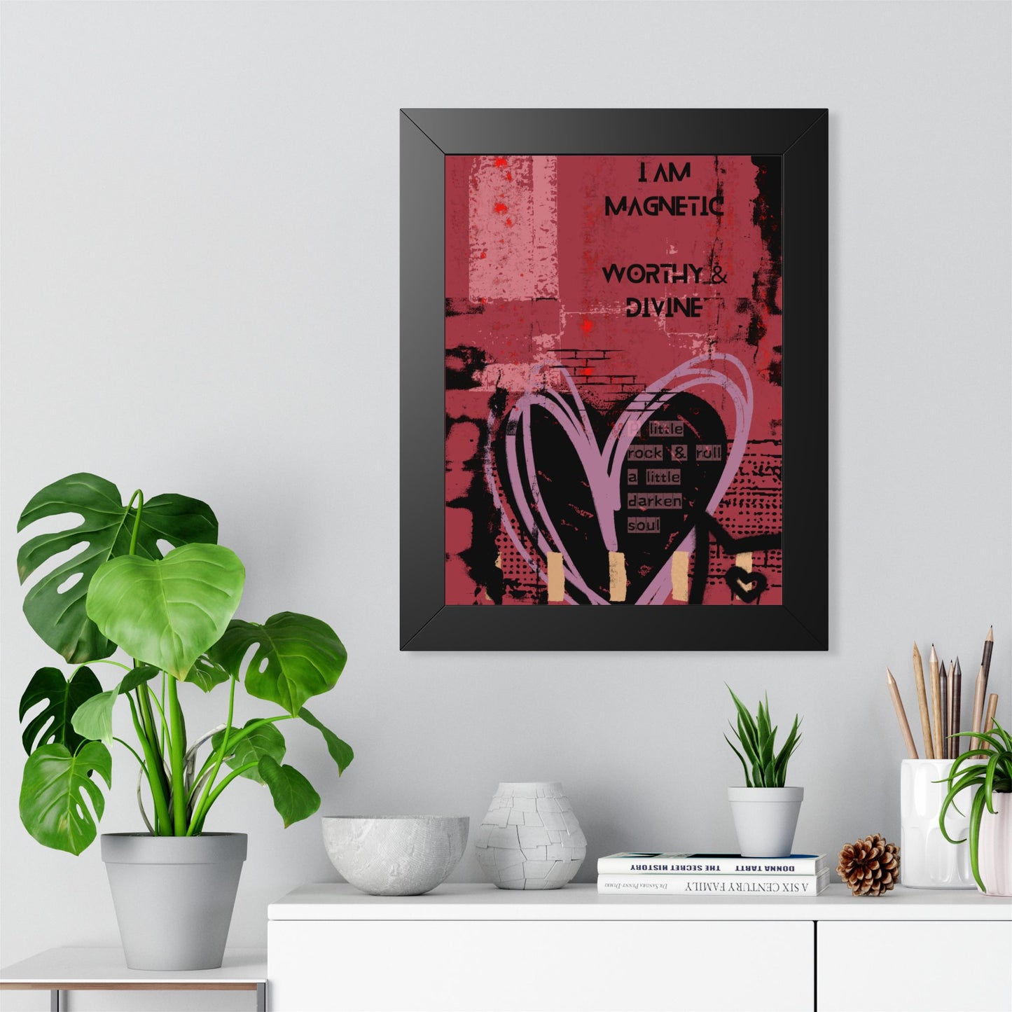 Framed Poster — "I Am Magnetic, Worthy & Divine" Inspirational Heart Wall Art - Fortunate Lemon Shop