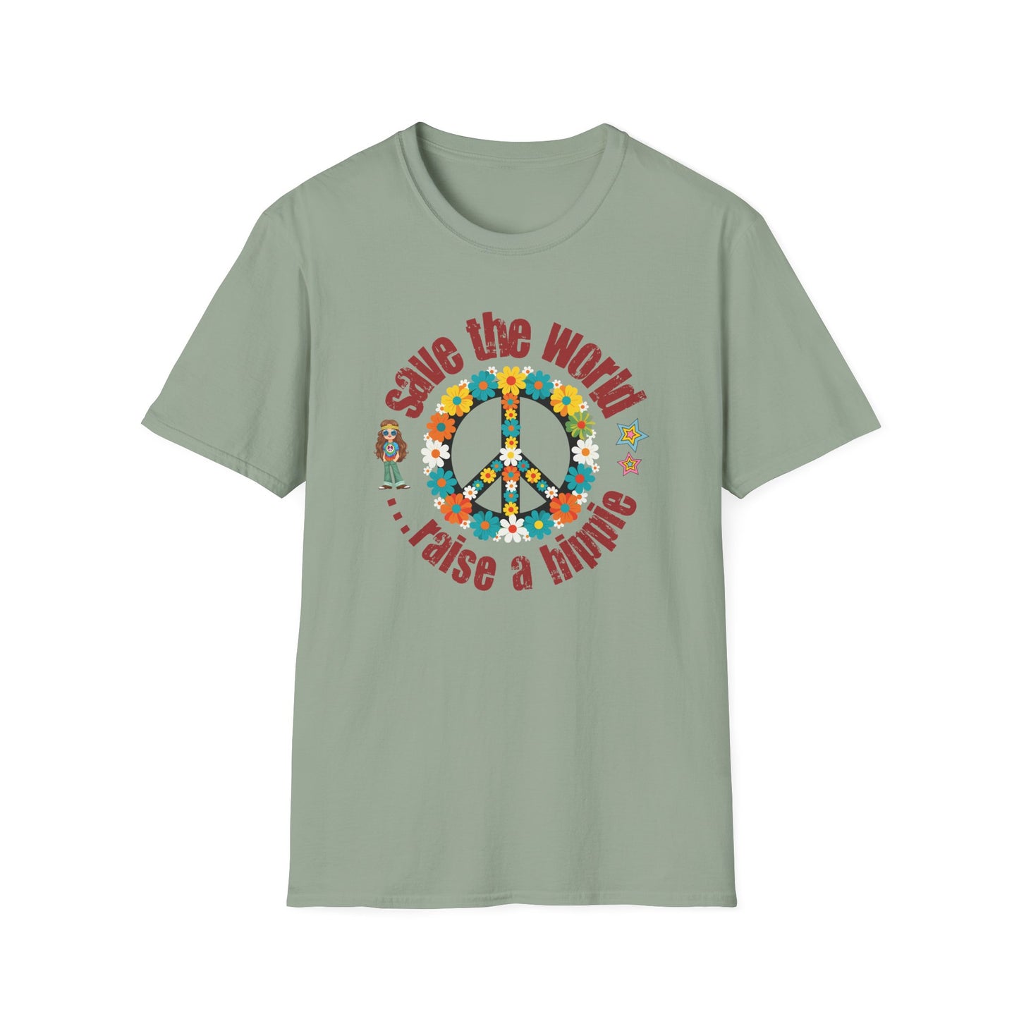 Vintage T-Shirt – "Save the World, Raise a Hippie" Peace Sign Floral Design - Fortunate Lemon Shop